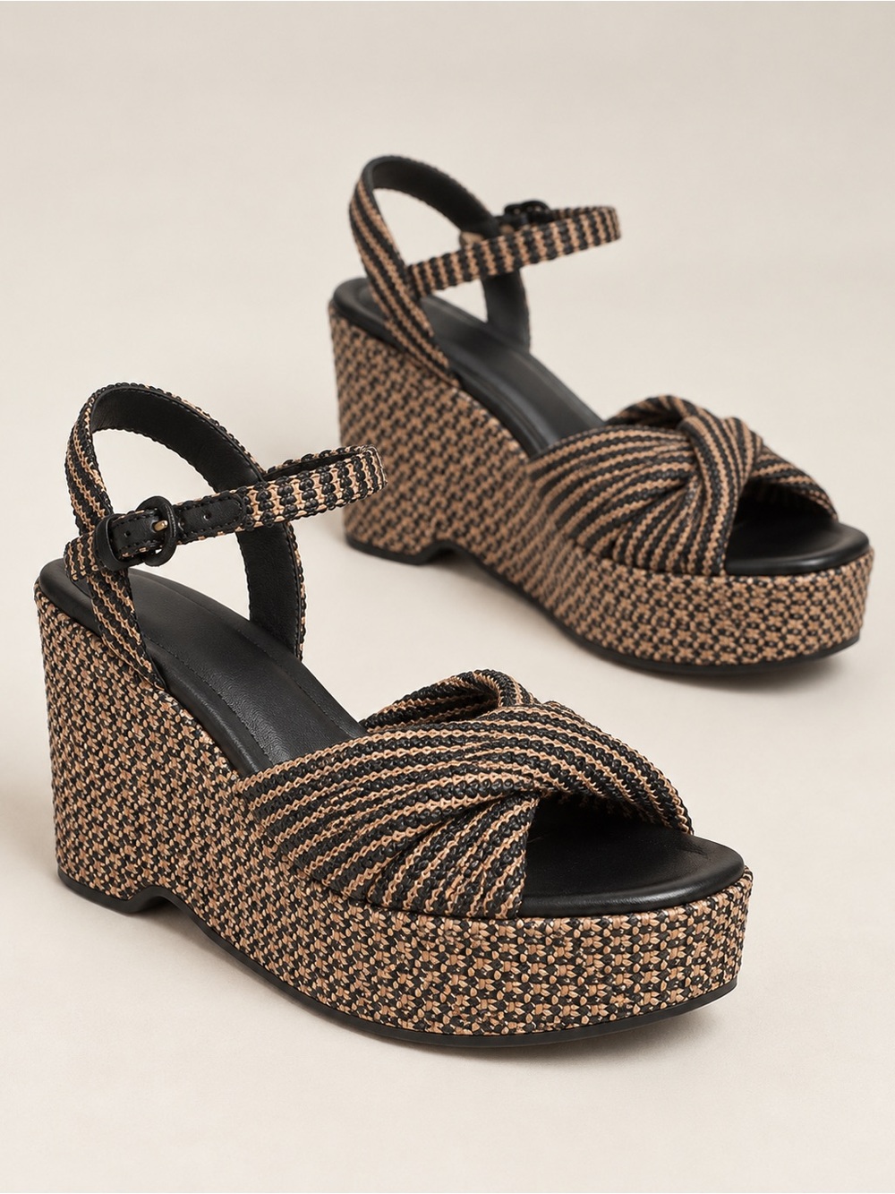 Circus NY Sam Edelman Joanne Raffia Platform Wedge Ankle Strap Sandals Sz 8,5